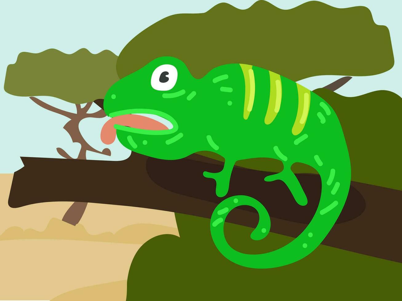 illustratie van een tekenfilm kameleon in de safari, woestijn. savanne met grappig kameleons. kameleon Aan een Afdeling. kinderen illustratie, het drukken voor kinderen boeken vector