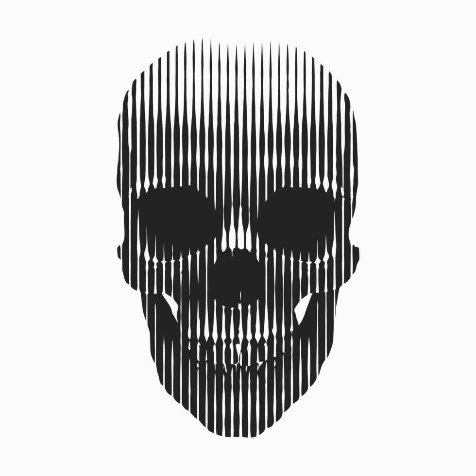 vector lijn kunst ontwerp. artistiek schedel illustratie gemaakt door verticaal streep patroon. houtsnede stijl grafisch 3d koel ontwerp