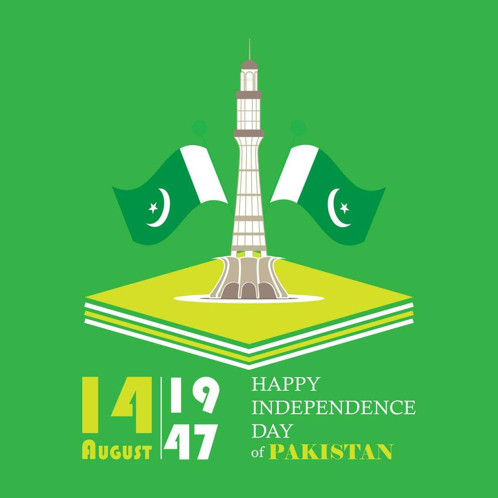 Pakistan onafhankelijkheid dag ontwerp met minar e Pakistan monument vector