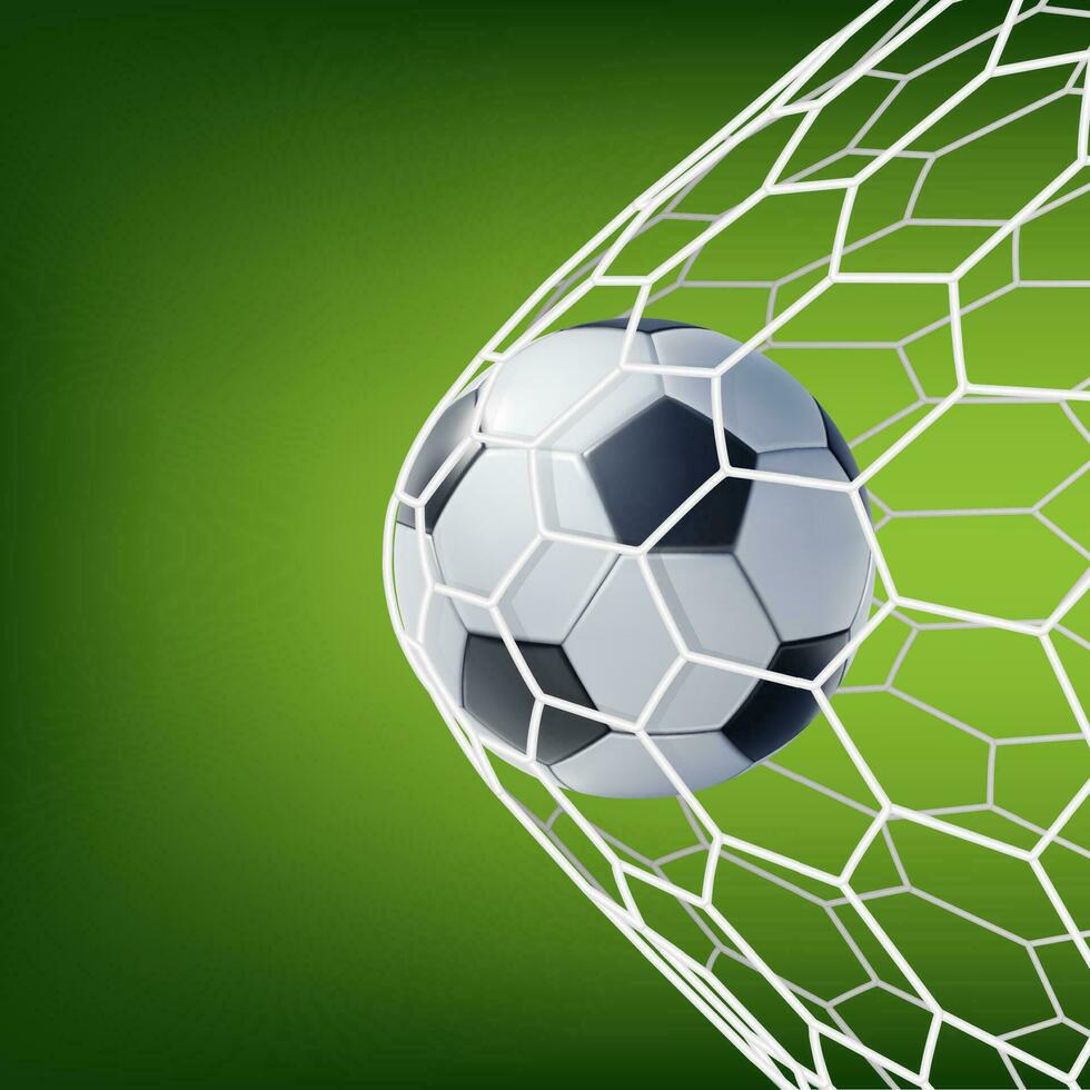 realistisch gedetailleerd 3d voetbal bal scoort een doel. vector