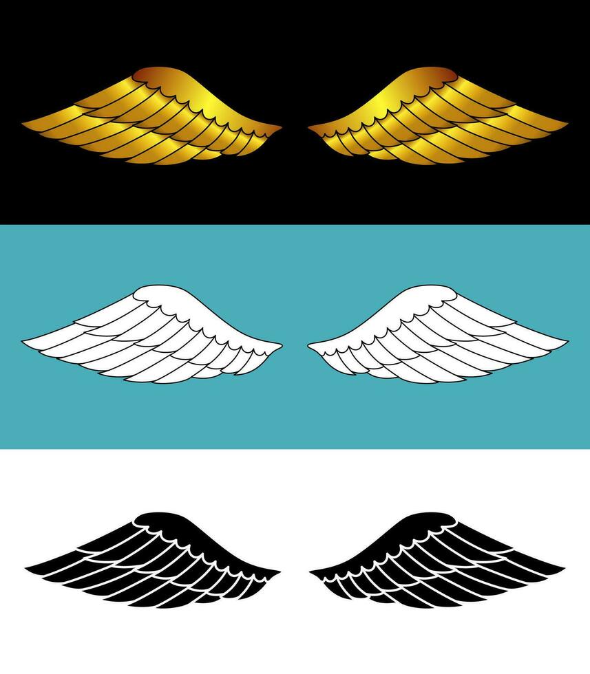 hand- getrokken vogel of engel Vleugels met verschillend stijl en kleur ontwerp. voorgevormd tekening Vleugels vector illustratie