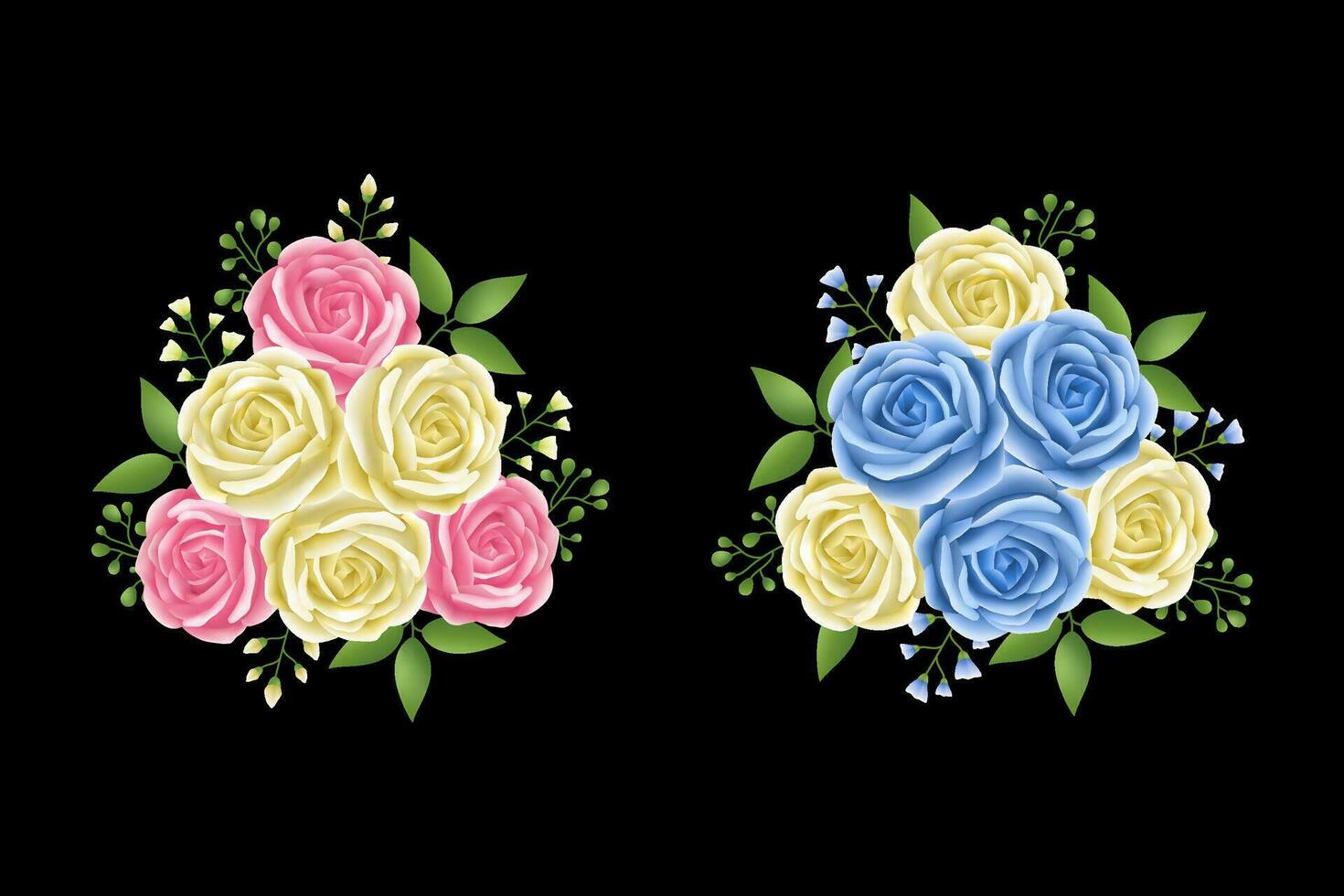 rozen bloemen bladeren slinger met cyaan, beige en roze kleur set. bloemen hand- getrokken voor boeketten, kransen, arrangementen, bruiloft uitnodigingen, verjaardag, verjaardag, ansichtkaarten, groeten vector