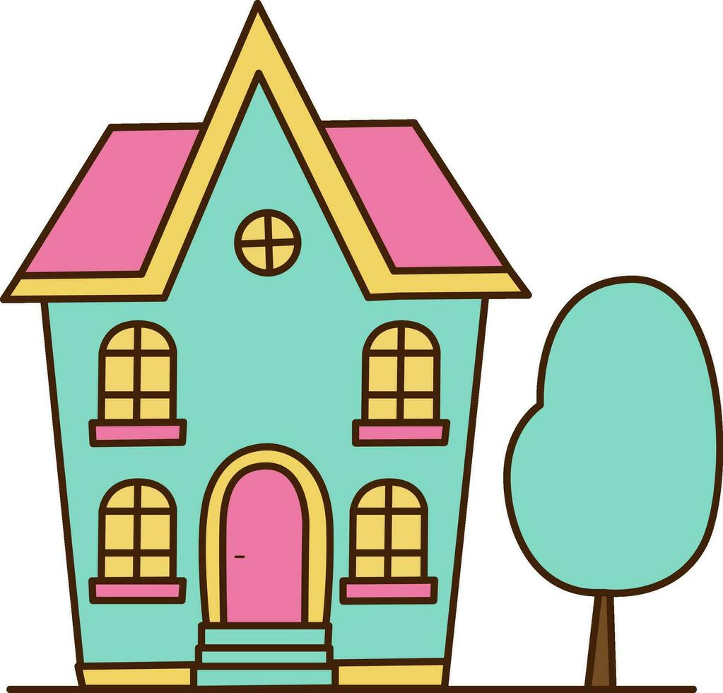 vector mooi blauw huis icoon. vector illustratie van zoet huis met blauw boom in de werf icoon.
