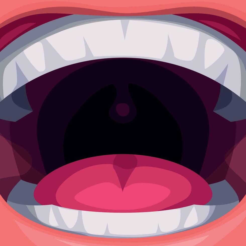 gezond tekenfilm Open menselijk mond dichtbij visie vector