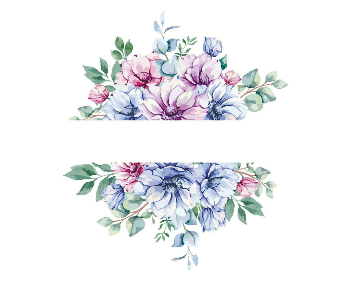 anemoon bloemen waterverf illustratie. blauw, roze en Purper anemonen hand- geschilderd geïsoleerd Aan wit achtergrond. perfect voor bruiloft uitnodigingen, bruids douche en bloemen groet kaarten vector