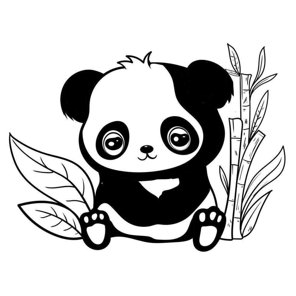 schattig baby panda schets bladzijde van kleur boek voor kinderen zwart en wit hand- geschilderd dier schetsen in een gemakkelijk stijl voor t-shirt afdrukken, label, lap of sticker vector illustratie