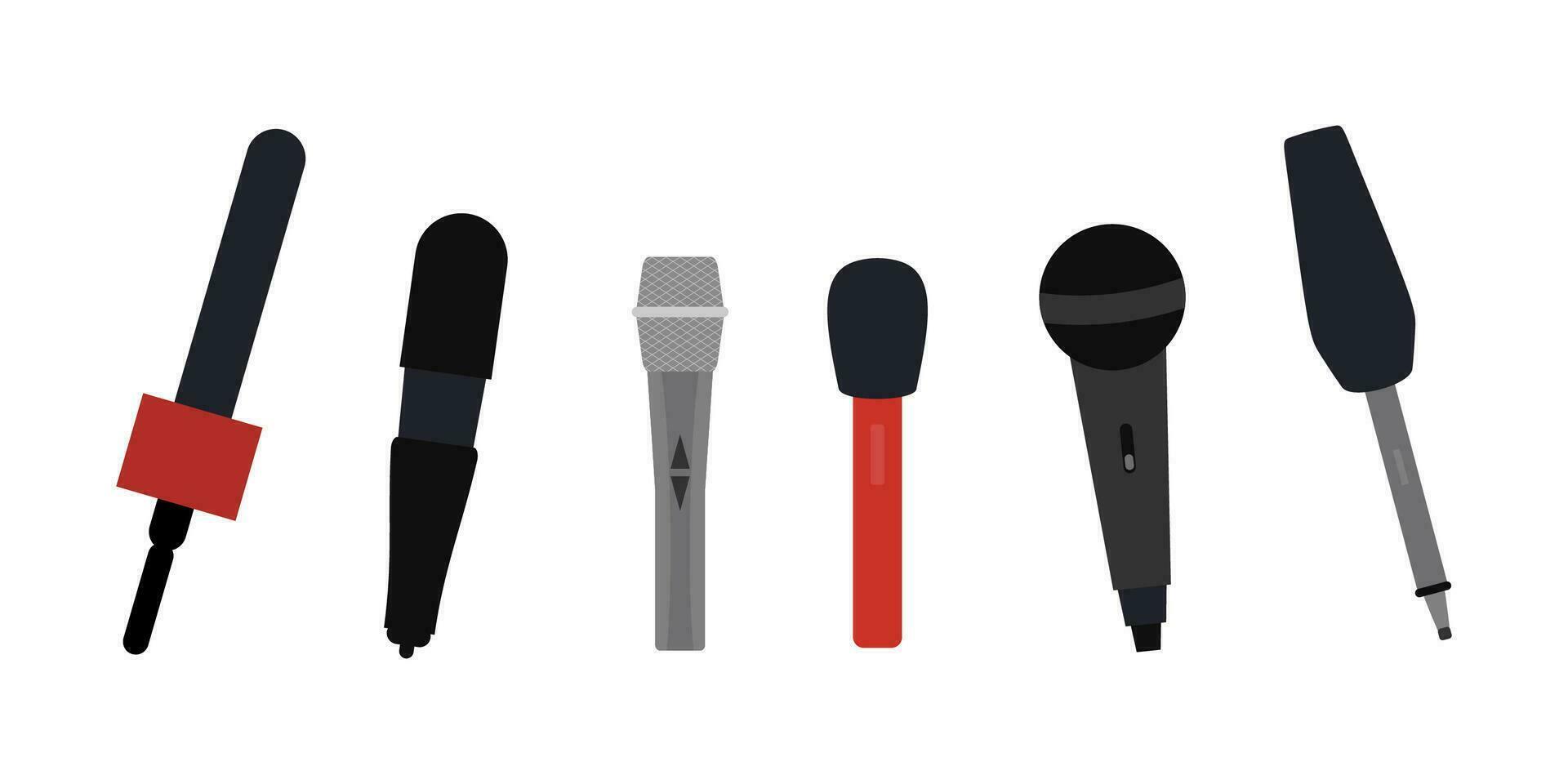 zes microfoon vlak voorwerpen. vector microfoons.