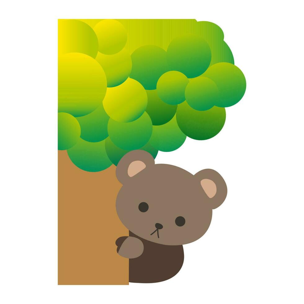 schattig tekenfilm teddy beer schuilplaats achter de boom. spelen verbergen en zoeken. tekenfilm dier karakter. illustratie, vector, eps10 vector