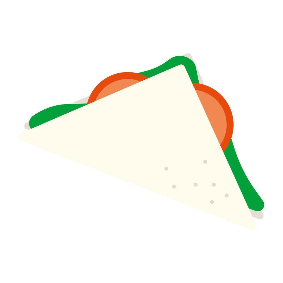 tekenfilm driehoek plak van Sandwich. belegd broodje met sla, tomaat en groenten. icoon geïsoleerd Aan wit achtergrond. illustratie, vector, eps10 vector