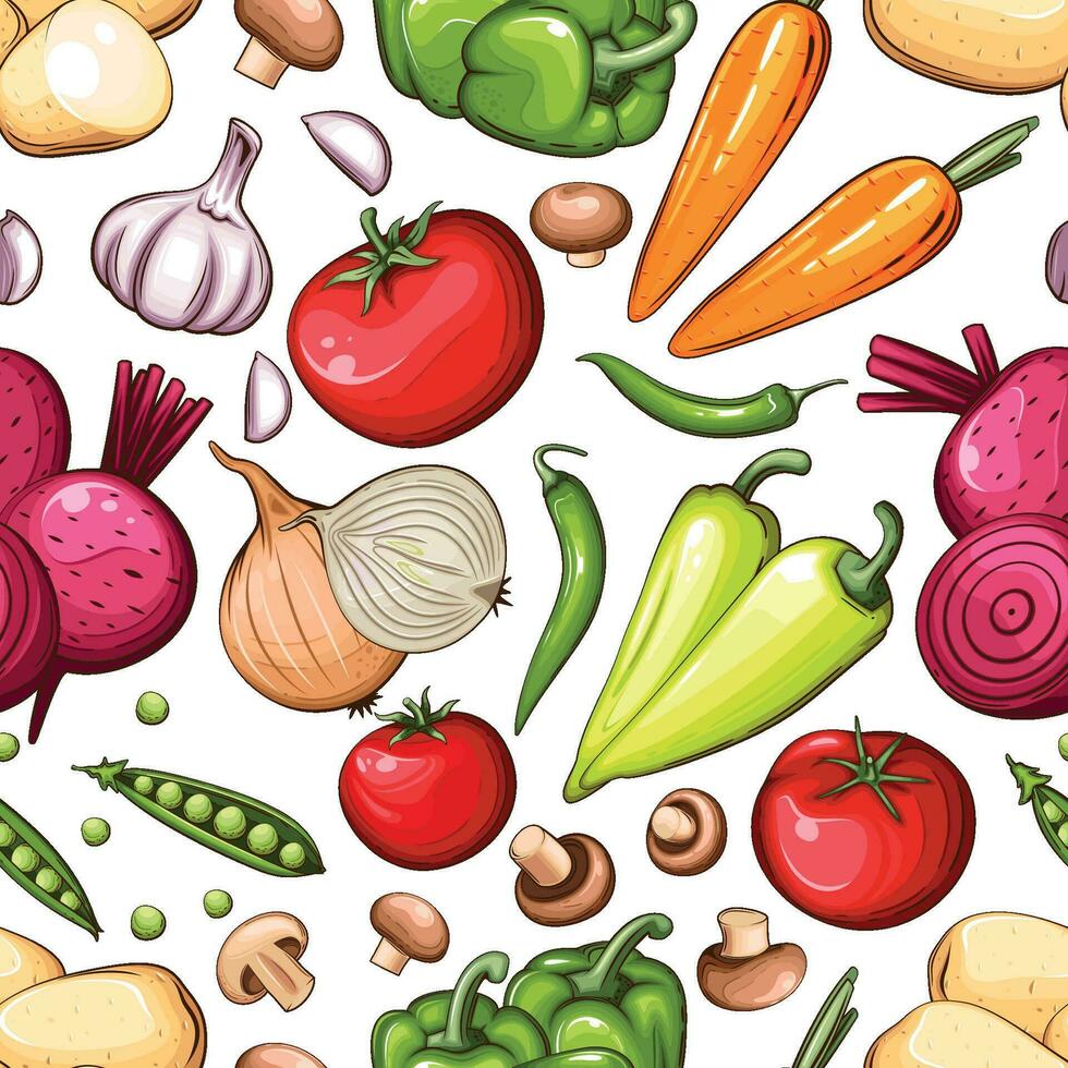 kleurrijk naadloos patroon met vers groenten voedsel patroon achtergrond vector
