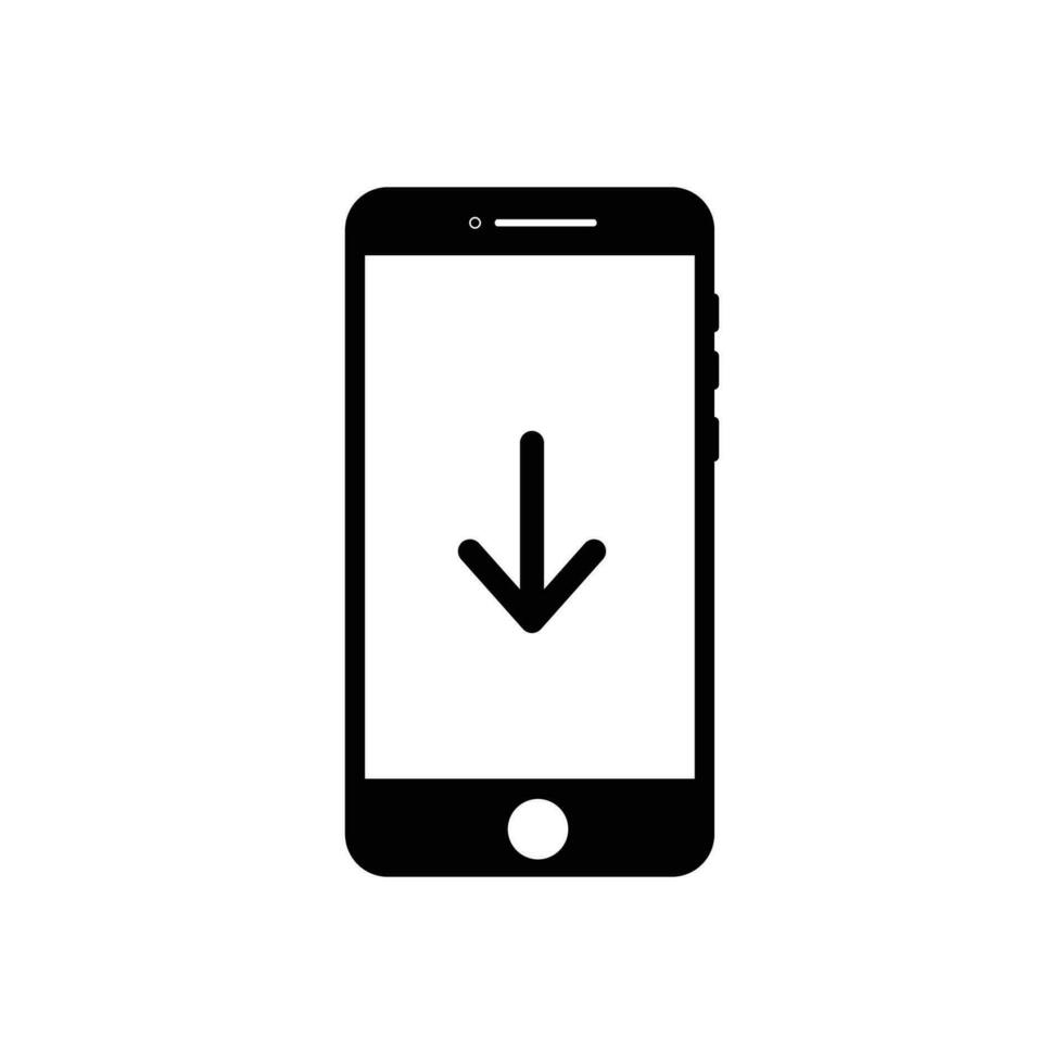 downloaden smartphone icoon in zwart vlak ontwerp Aan wit achtergrond, het dossier downloaden Aan scherm vector