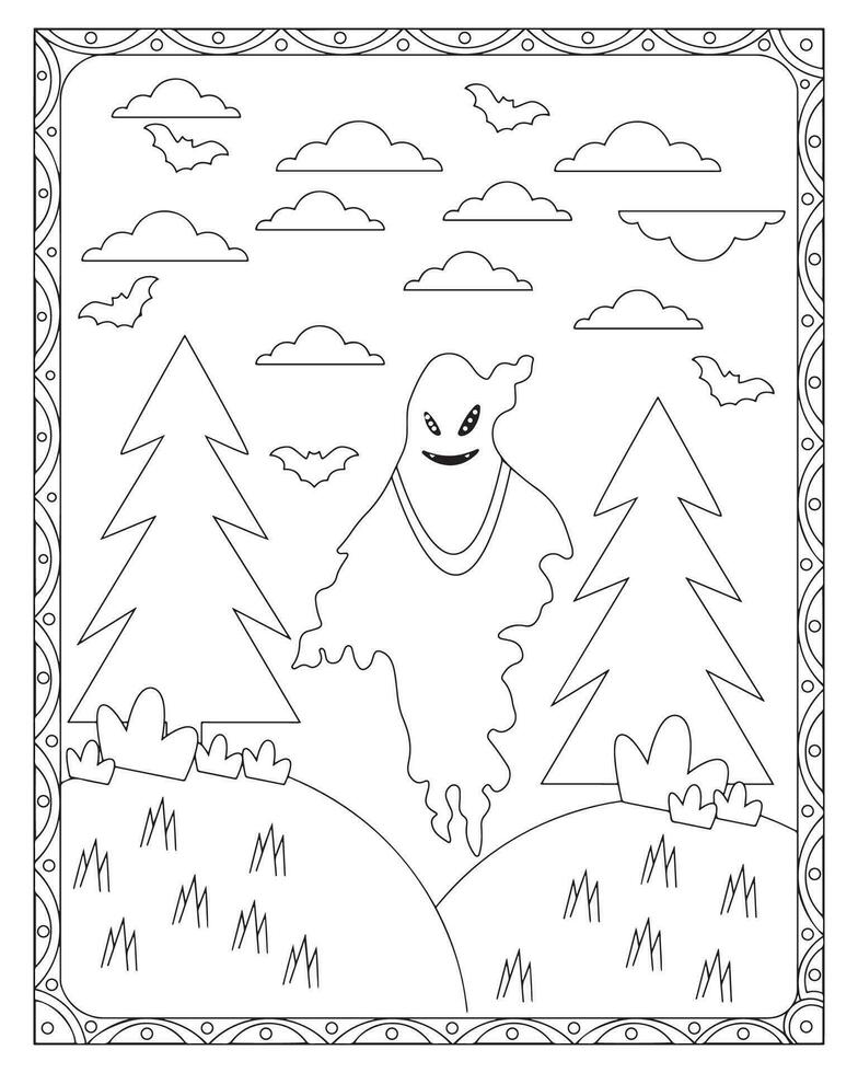 halloween kleur Pagina's voor kinderen, halloween geest kleur Pagina's voor kinderen, halloween illustratie, halloween vector, zwart en wit vector