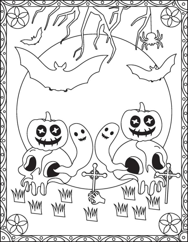 halloween kleur Pagina's, halloween kleur Pagina's voor kinderen, halloween illustratie, halloween vector, zwart en wit vector