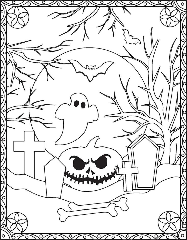 halloween kleur Pagina's, halloween kleur Pagina's voor kinderen, halloween illustratie, halloween vector, zwart en wit vector