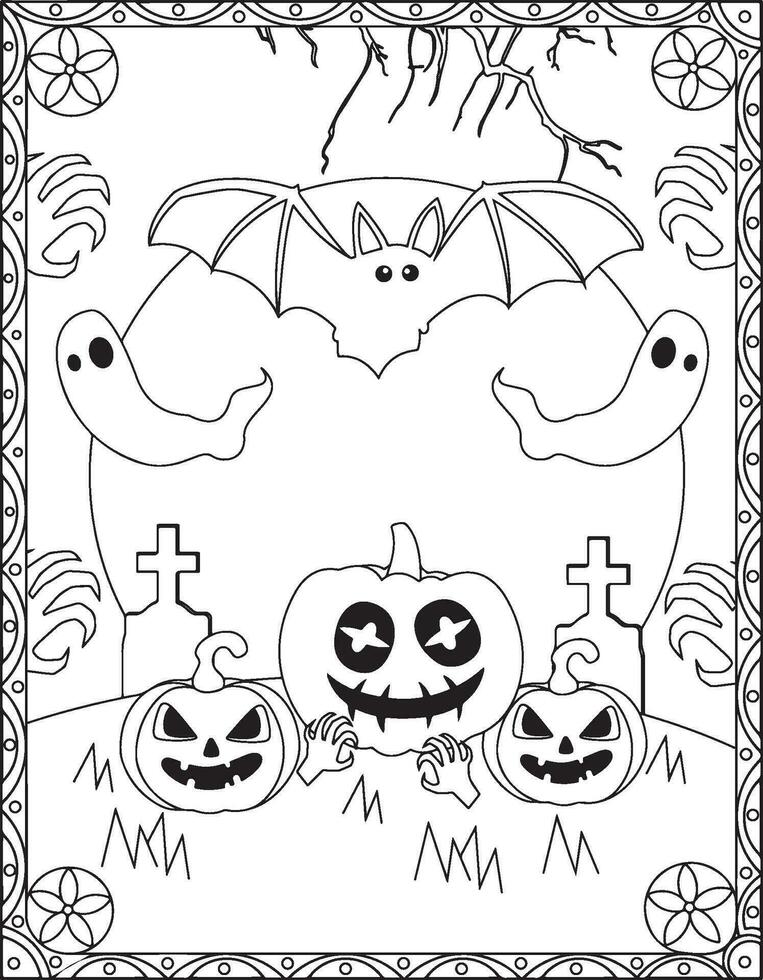 halloween kleur Pagina's, halloween kleur Pagina's voor kinderen, halloween illustratie, halloween vector, zwart en wit vector