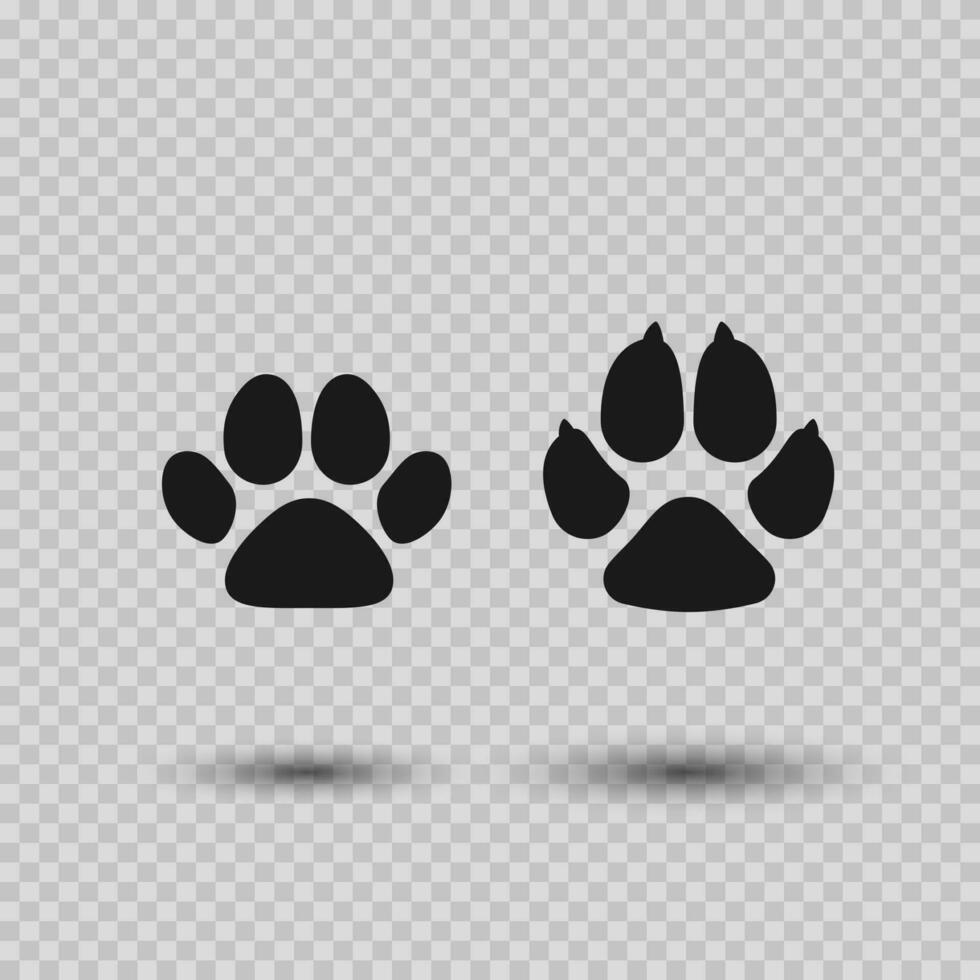 kat en hond poot afdrukken. huisdieren poot silhouet. vector illustratie