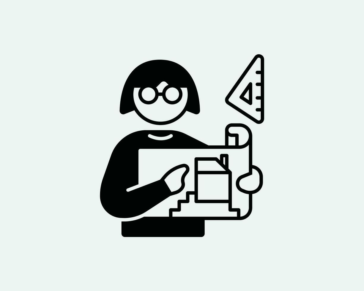 vrouw architect icoon. vrouw aannemer bouw bouwer carrière baan symbool. meisje bezetting onderhoud pictogram teken vector grafisch clip art cricut