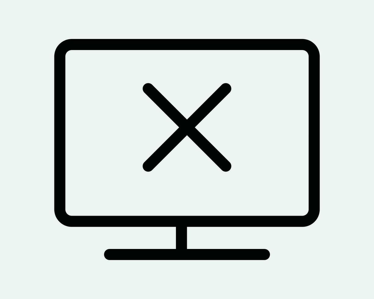 Scherm scherm uit icoon. computer toezicht houden op pc fout probleem kruis X kwestie zwart wit lijn teken symbool illustratie artwork grafisch clip art eps vector