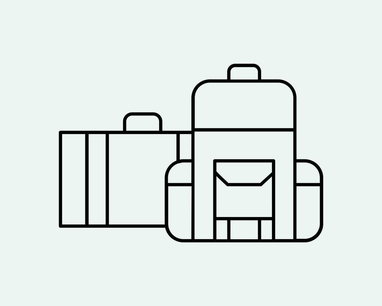 bagage dun lijn icoon. koffer handtas reizen lineair symbool. reizen vakantie handheld omgaan met trolley teken. vector grafisch illustratie clip art cricut