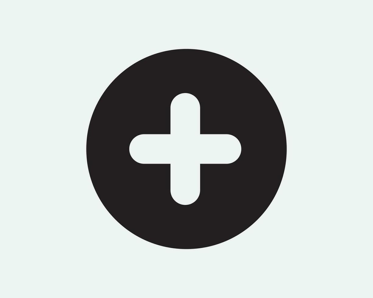 plus teken kruis icoon eerste steun toevoegen toevoeging wiskunde cirkel ronde ziekenhuis symbool zwart en wit vector artwork clip art illustratie