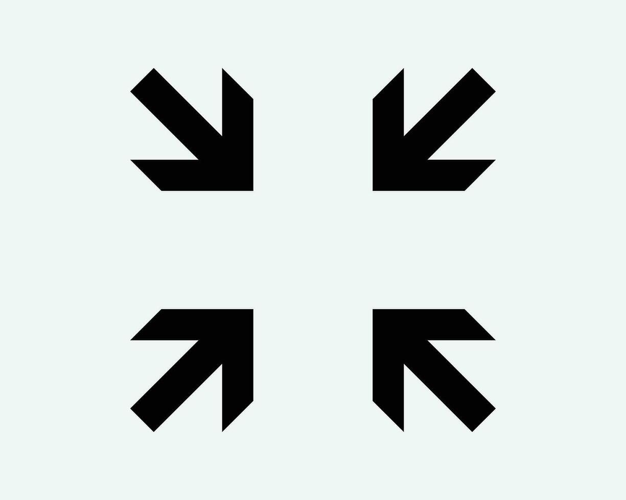 pijlen richten punt naar binnen zoom in centrum vier hoeken zwart wit silhouet teken symbool icoon vector grafisch clip art illustratie artwork pictogram