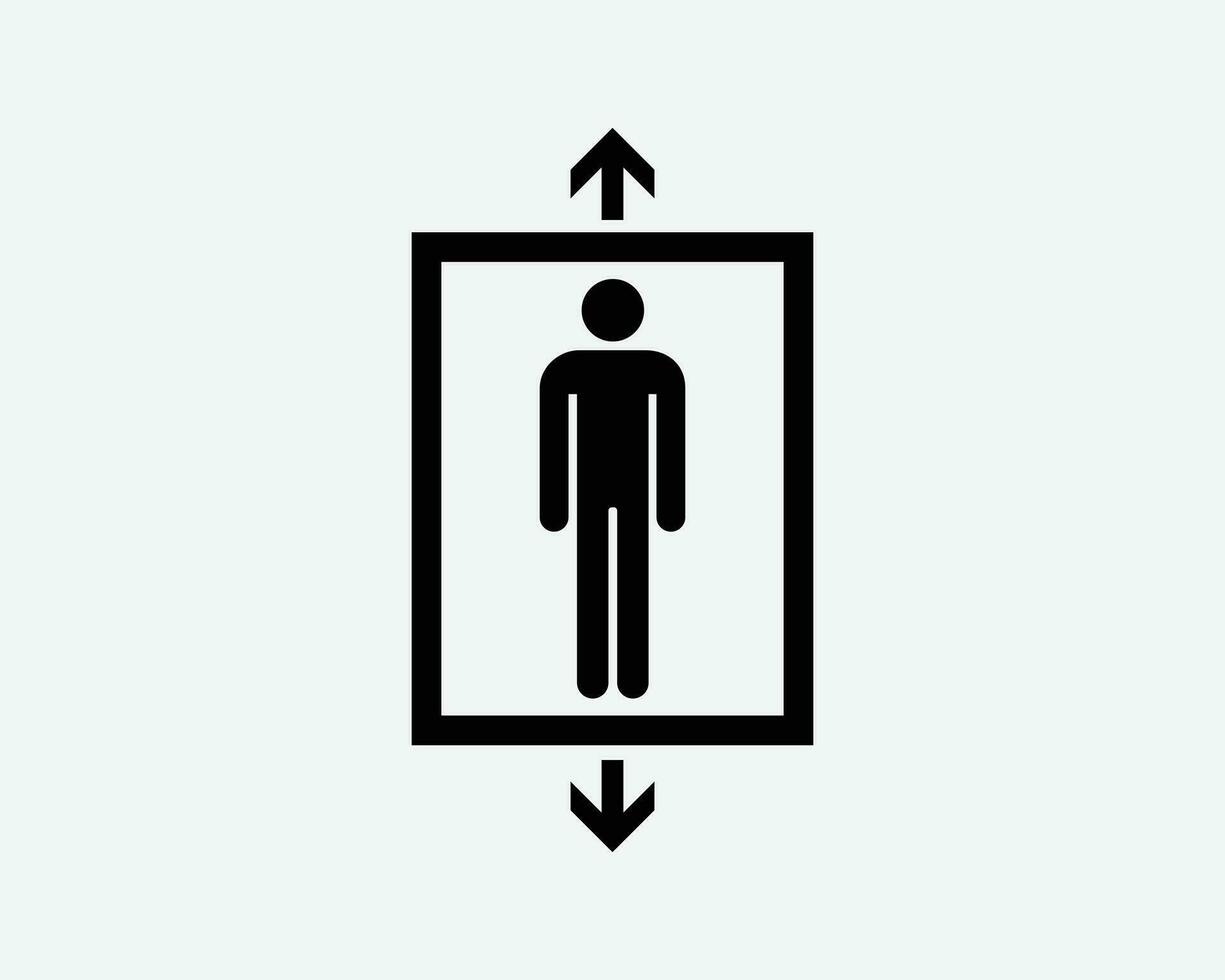 lift icoon optillen pijl omhoog naar beneden Mens persoon stok figuur vector zwart wit silhouet symbool teken grafisch clip art artwork illustratie pictogram