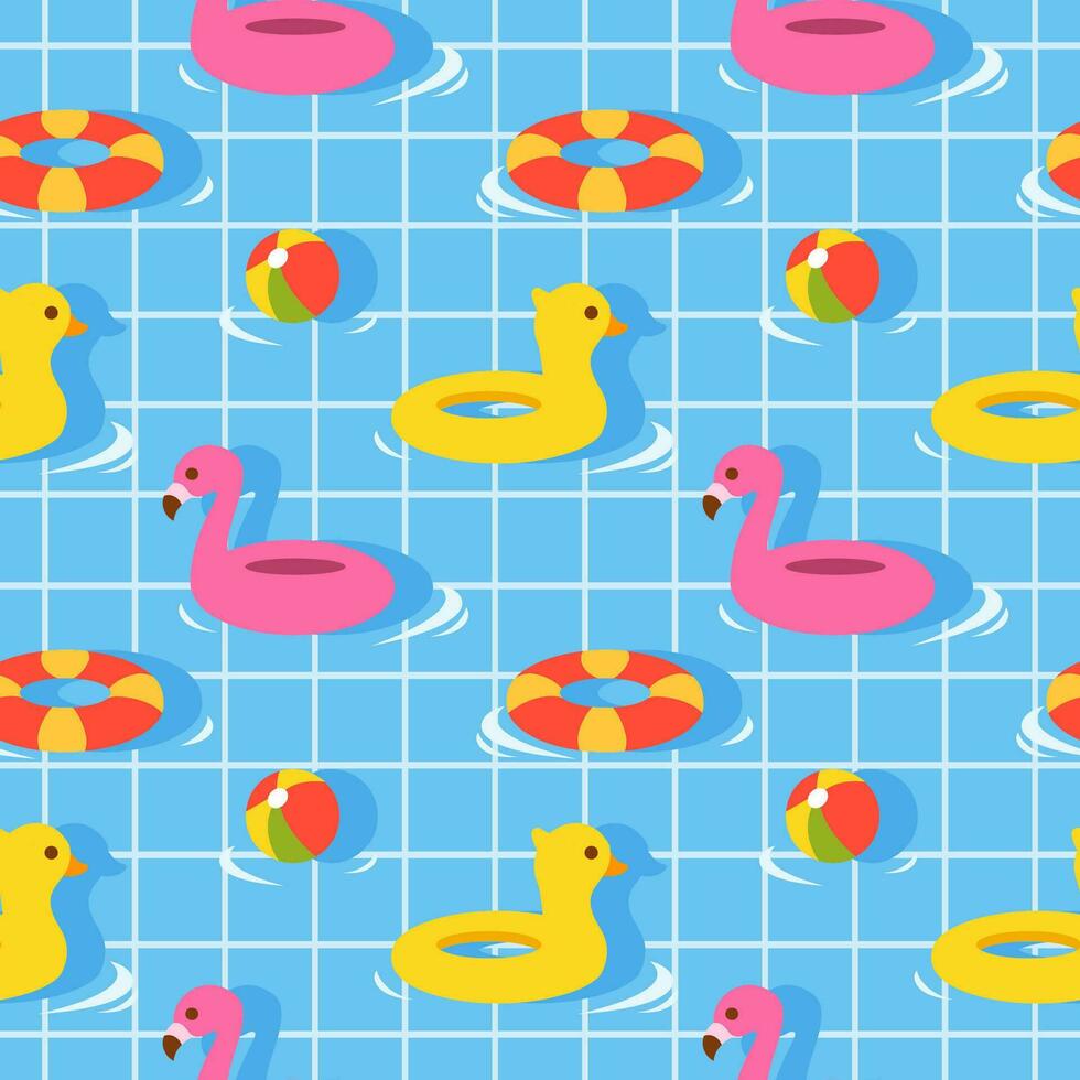 zwemmen zwembad naadloos patroon vector illustratie met zomer vakantie element in vlak tekenfilm sjabloon hand- getrokken