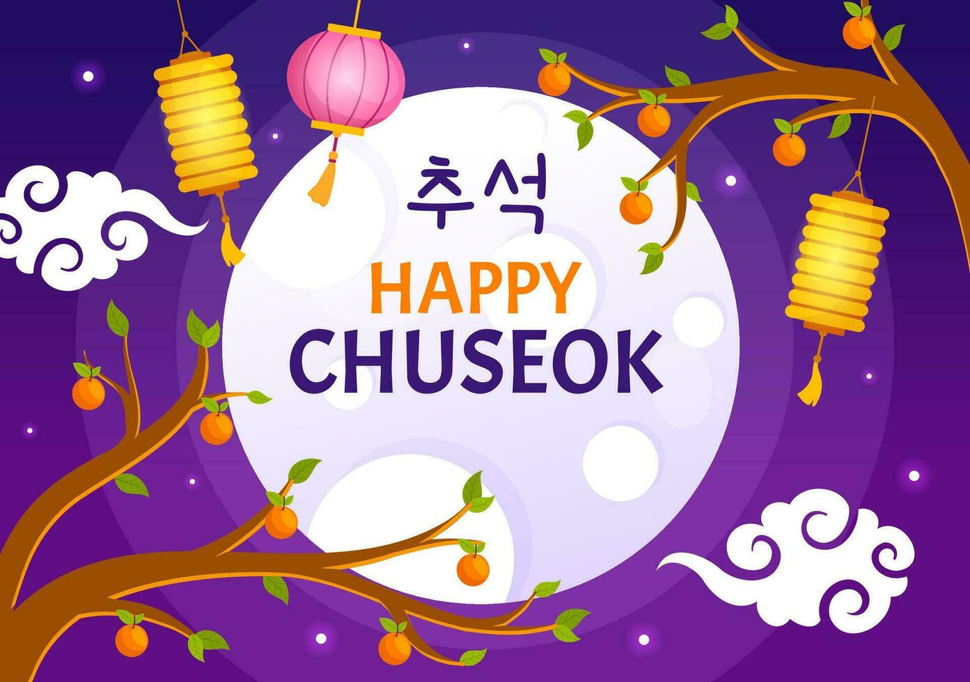 gelukkig chuseok dag vector illustratie van Koreaans dankzegging evenement met oogst festival vieren Aan herfst nacht achtergrond hand- getrokken Sjablonen