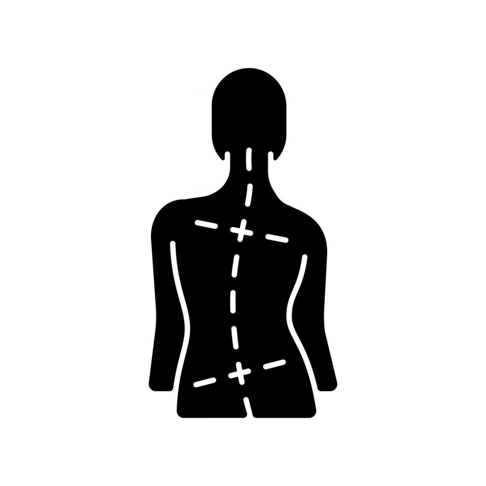 ongelijke heupen en schouders zwart glyph-pictogram vector