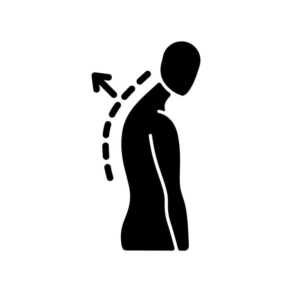 thoracale kyfose zwarte glyph-pictogram vector