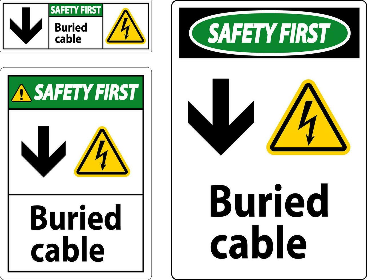 veiligheid eerste teken begraven kabel met naar beneden pijl en elektrisch schok symbool vector