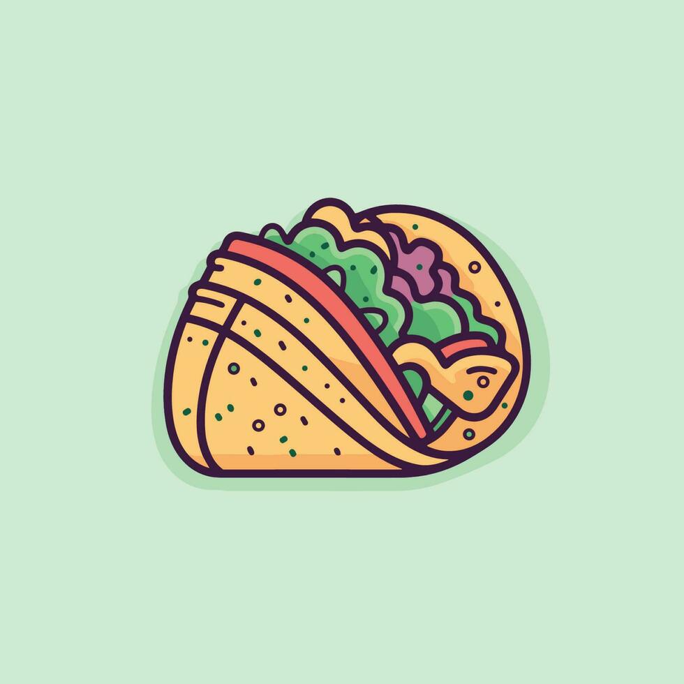 vector van een taco sticker Aan een levendig groen achtergrond