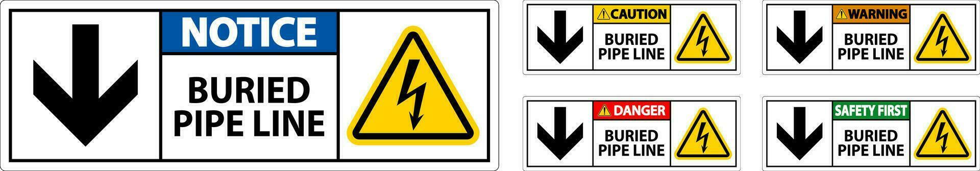 voorzichtigheid teken begraven pijp lijn met naar beneden pijl en elektrisch schok symbool vector