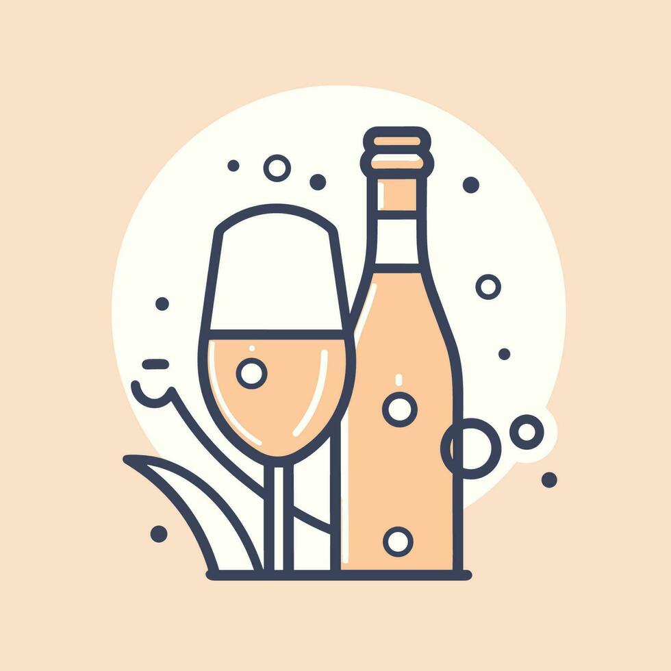 vector van een fles van wijn en een glas van wijn Aan een tafel