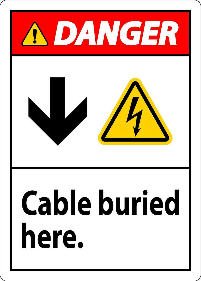 Gevaar teken kabel begraven hier. met naar beneden pijl en elektrisch schok symbool vector