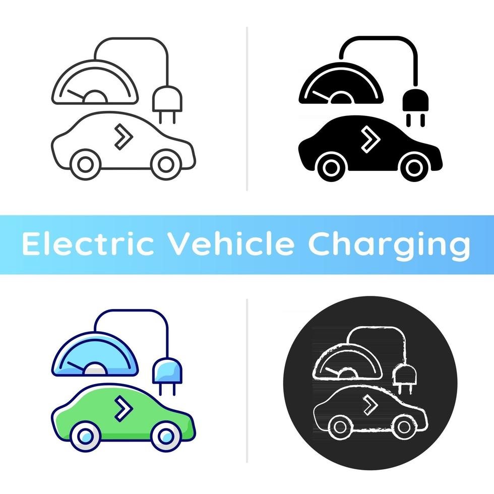 niveau 1 opladerpictogram. langzaamste manier om de batterij van een elektronisch voertuig op te laden. laadstation voor de lange termijn. ecologisch vervoer. lineaire zwarte en rgb-kleurstijlen. geïsoleerde vectorillustraties vector