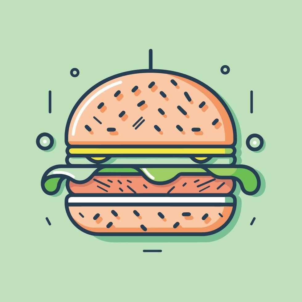 vector van een sappig Hamburger Aan een levendig groen achtergrond