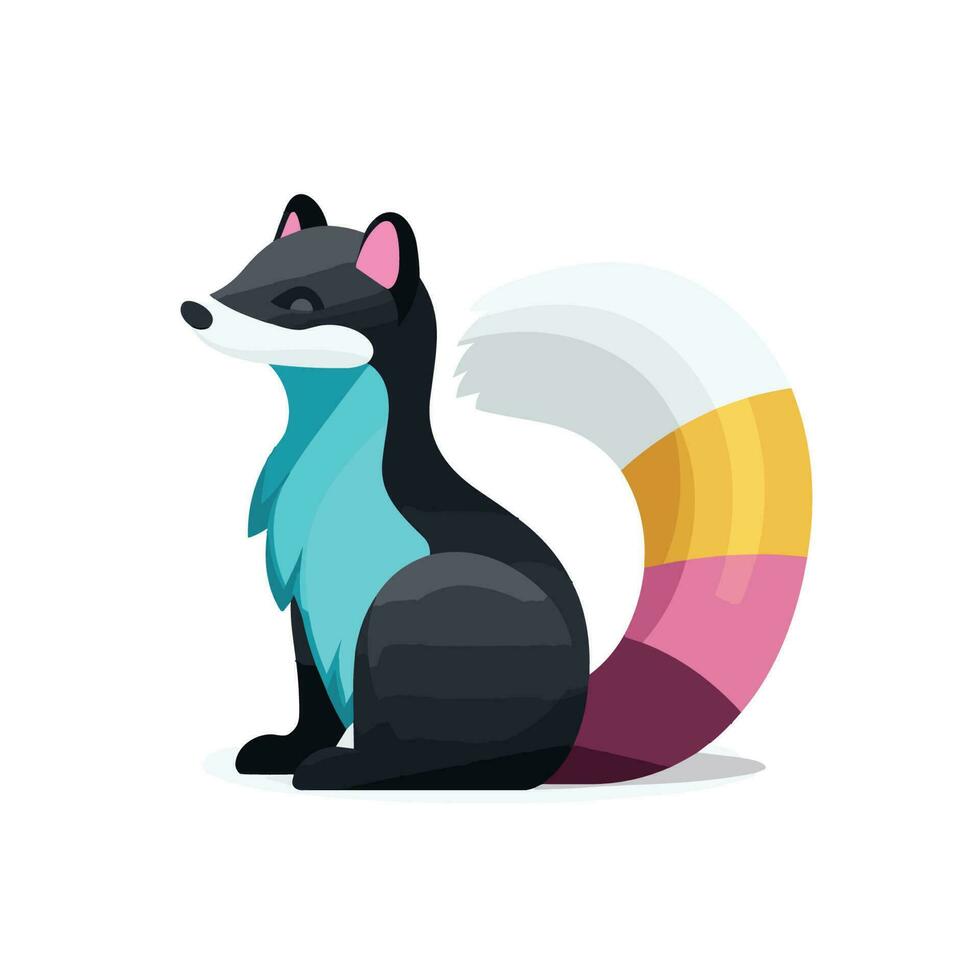 vector van een zwart en wit vos zittend Aan top van een kleurrijk cirkel in een minimalistisch, vlak ontwerp