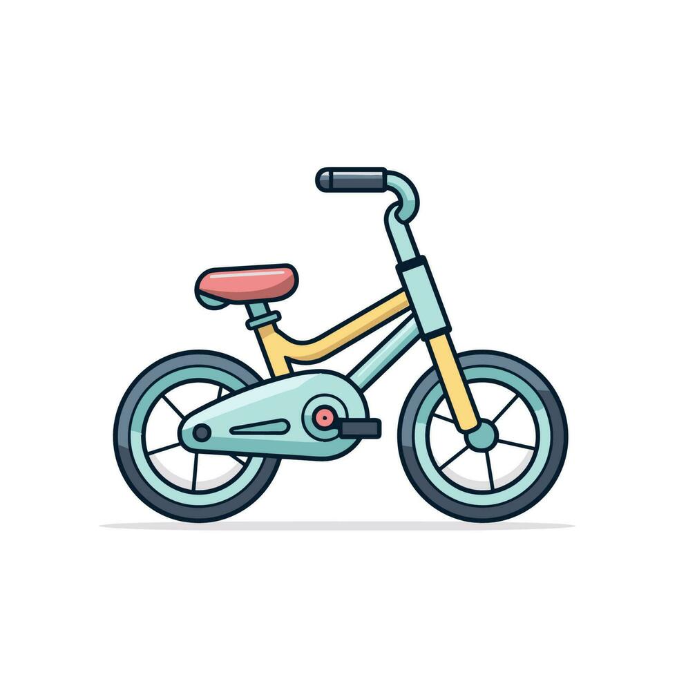 vector van een kleurrijk tekenfilm fiets met een rood stoel en een blauw stuur Aan een vlak oppervlakte