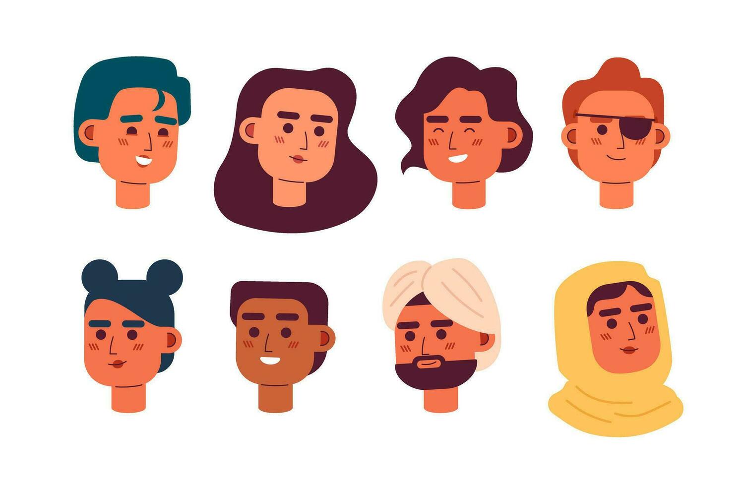multicultureel mensen semi vlak kleur vector karakter hoofden pak. kleurrijk avatar pictogrammen. bewerkbare tekenfilm stijl emoties. gemakkelijk plek illustratie bundel voor web grafisch ontwerp
