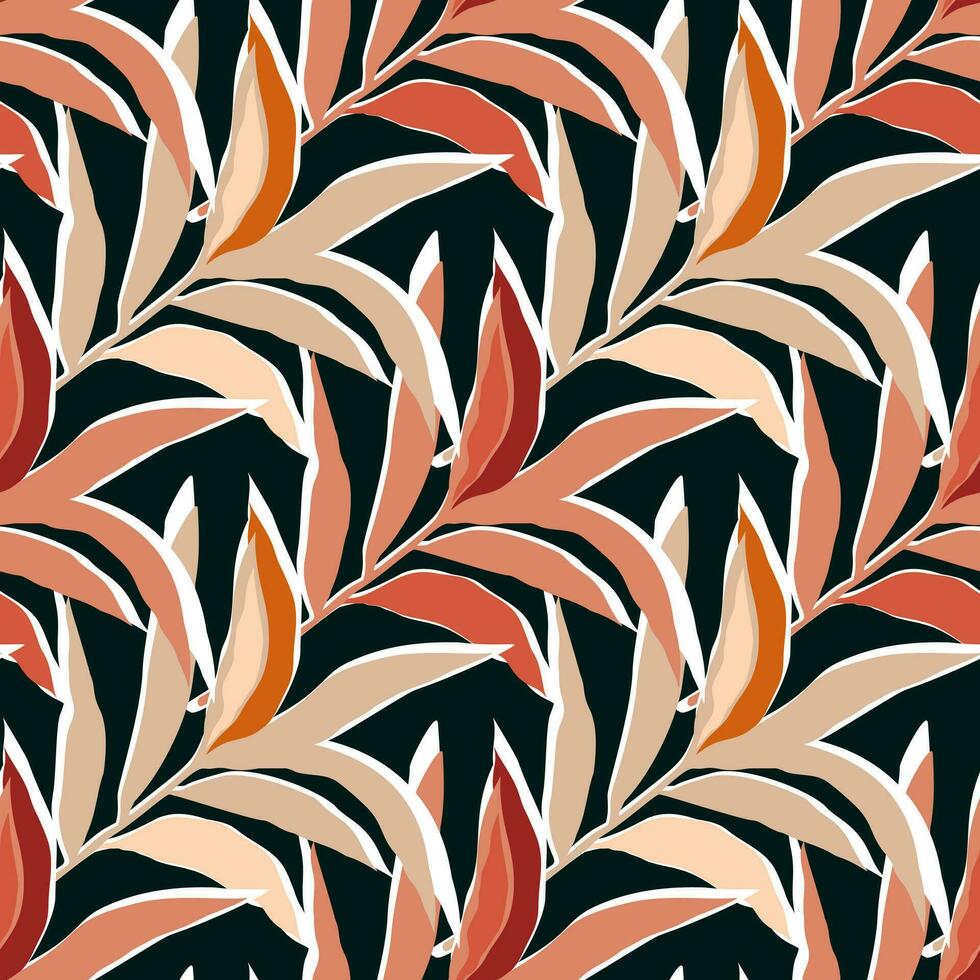 gestileerde tropisch palm bladeren behang. oerwoud palm blad naadloos patroon. vector