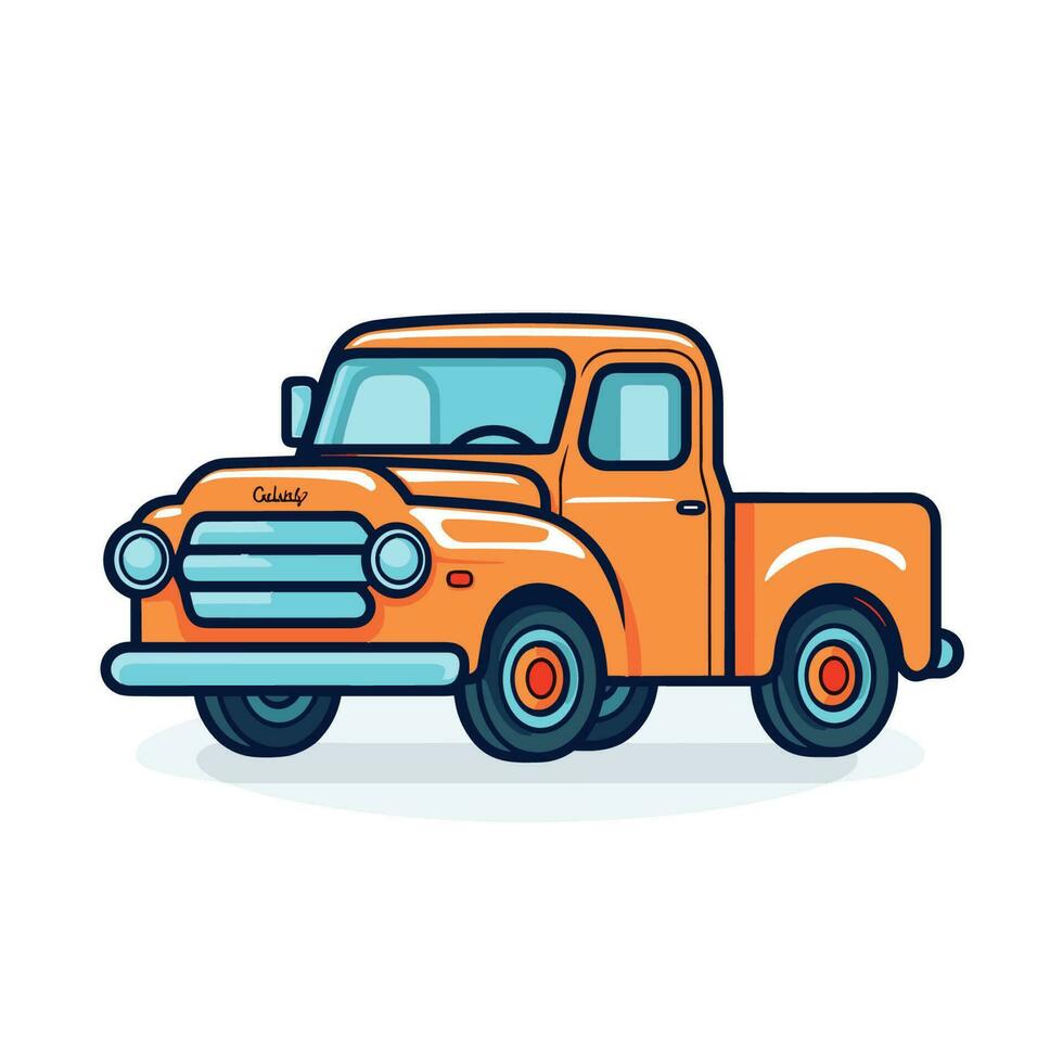vector van een oranje vrachtauto geparkeerd Aan een wit oppervlakte