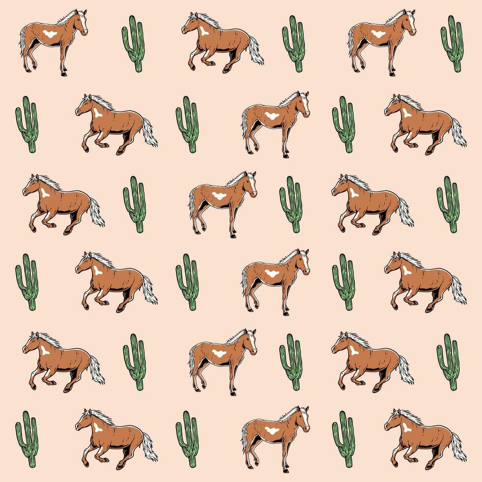 western vector illustratie paard en cactus voor handelswaar