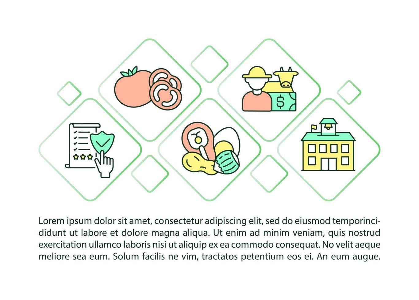 school maaltijd normen concept lijn pictogrammen met tekst. ppt-pagina vectorsjabloon met kopie ruimte. brochure, tijdschrift, nieuwsbriefontwerpelement. voedsel voor studenten lineaire illustraties op wit vector