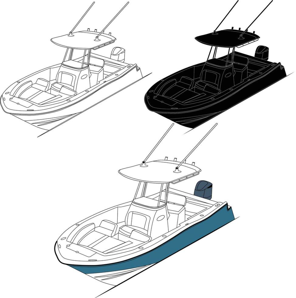 vector, lijn kunst en kleur beeld van visvangst boot Aan een wit achtergrond. vector