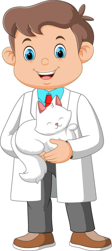tekenfilm dierenarts dokter onderzoeken een kat vector