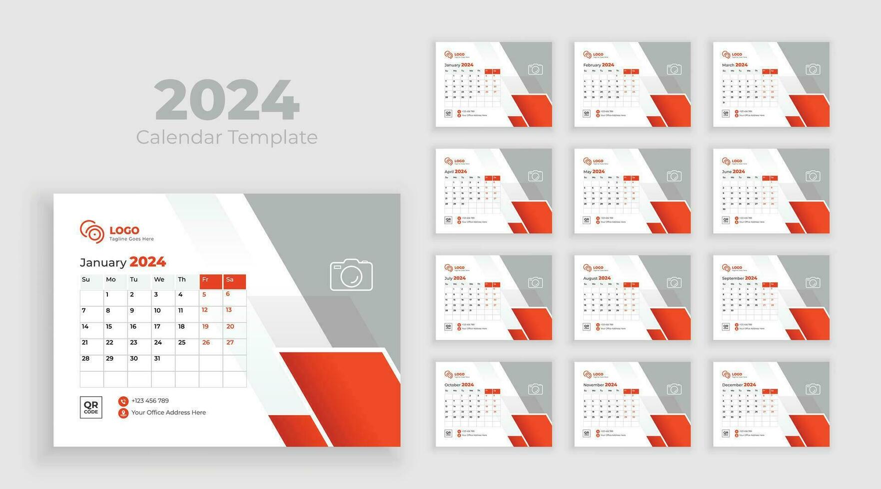 kalender 2024 ontwerper zakelijke sjabloon ontwerp set. week begin Aan zondag. minimalistische bureau kalender 2024 sjabloon, planner, bedrijf sjabloon vector