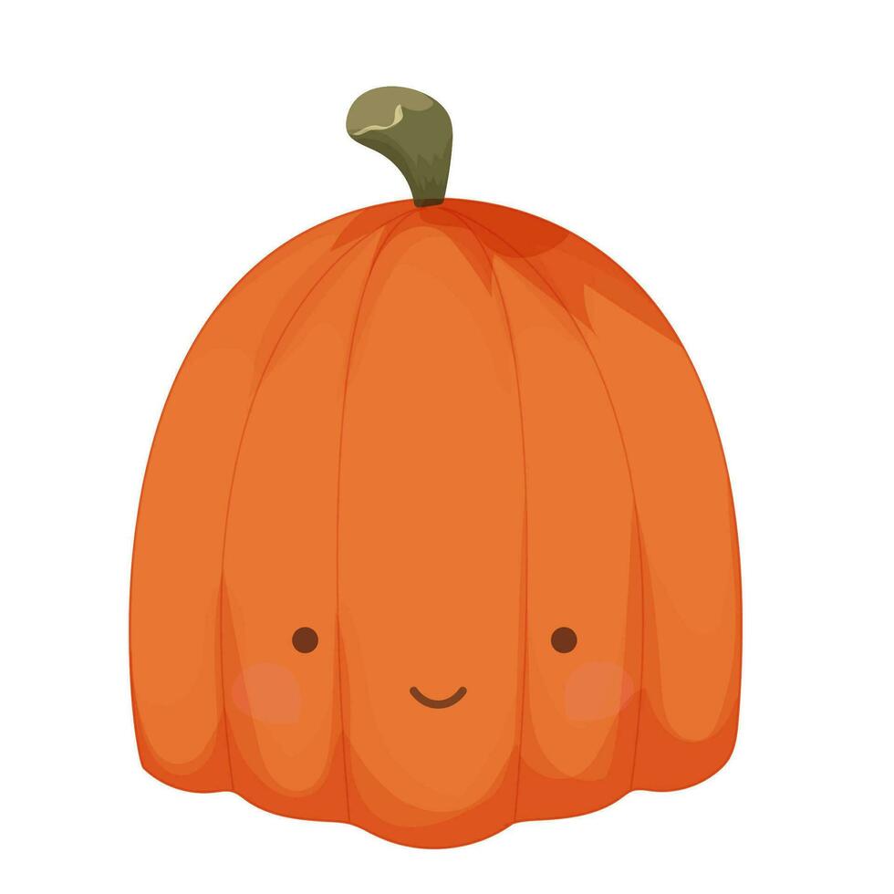 schattig herfst pompoen, schattig kawaii gezicht Aan oranje fabriek in tekenfilm stijl geïsoleerd Aan wit achtergrond. vector illustratie