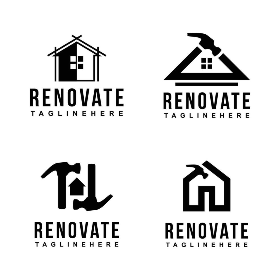 huis vernieuwing logo, gebouw reparatie concept ontwerp Sjablonen reeks vector