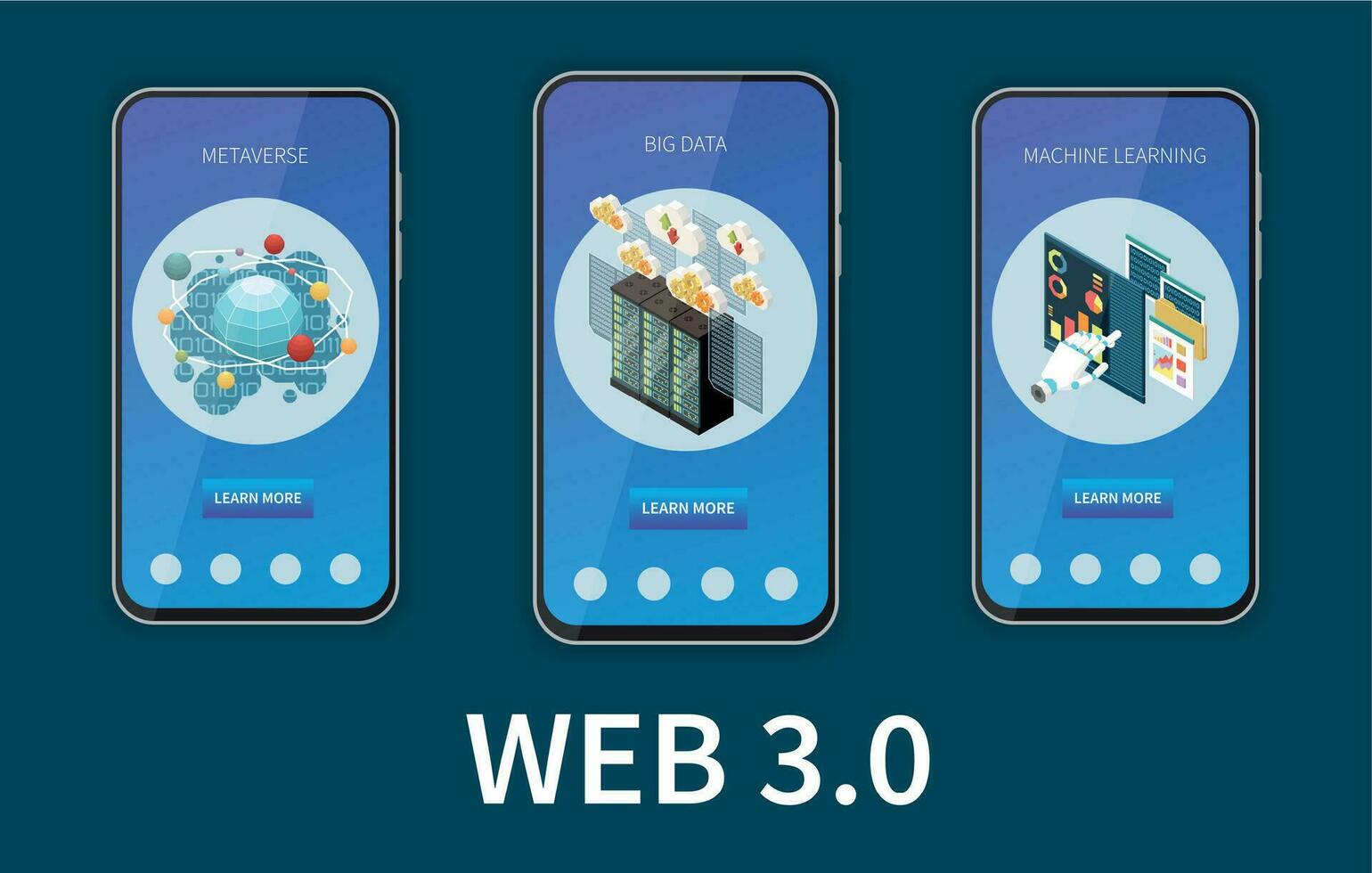 web 3.0 technologie isometrische reeks vector